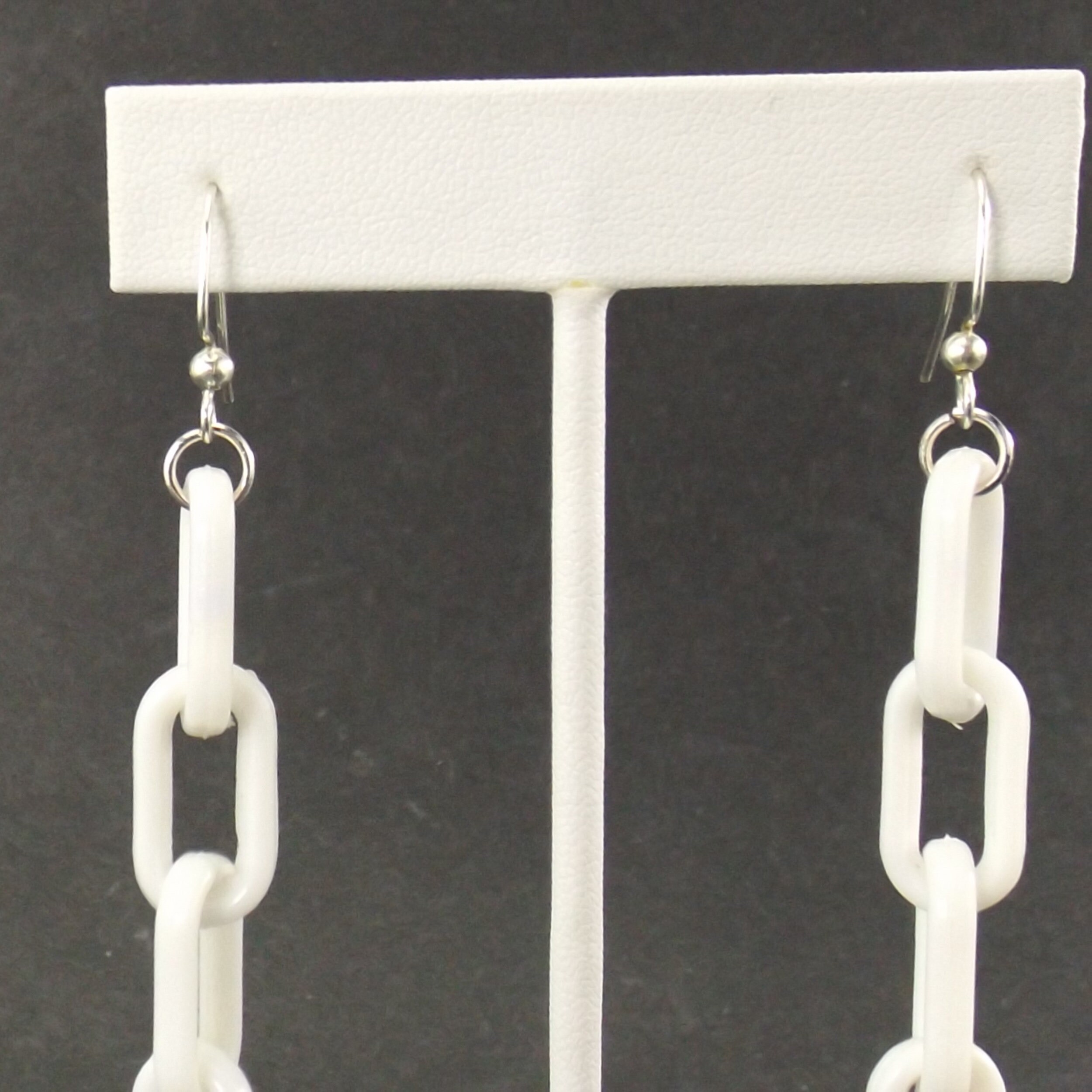 Long white plastic chain earrings 80's vintage drop Etsy