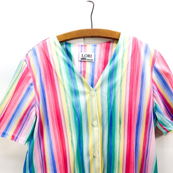 womens vintage shirt rainbow striped polyester to… - image 3