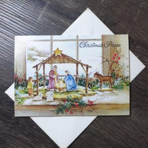 cartolina di natale scena della mangiatoia luca 2:12 biglietto di auguri religione cattolica paesaggio religioso medaglia miracolosa madre/padre/mamma/papà/amico/zia