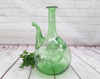 vintage italian glass decanter green hand blown glass