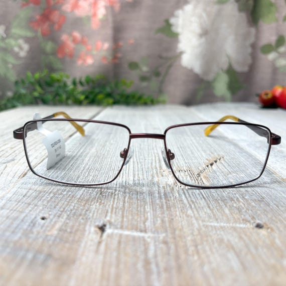 Vintage Square Eyeglasses Frames: Brown & Yellow … - image 1
