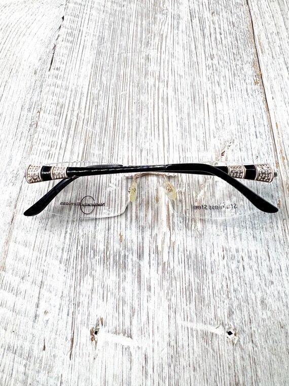 Vintage Rimless Rectangular Eyeglass Frames: Blac… - image 7