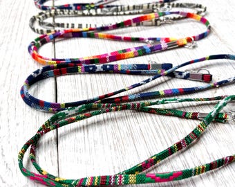 Fair Isle Cloth Eyeglass Strap: Boho Hippie Sunglasses Lanyard, Earbuds Loop Cord (27")
