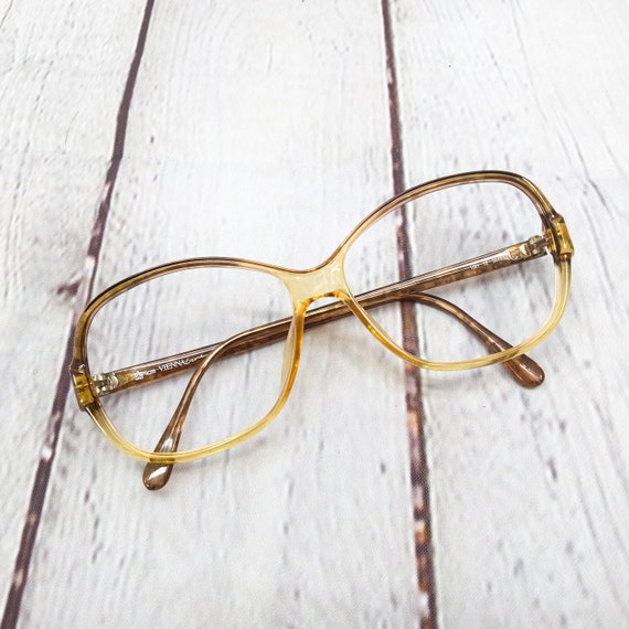 1980s large round eyeglasses yellow brown vintage… - image 4