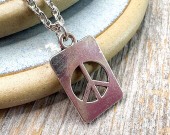 Pulsera de plata con dijes, símbolo de la paz, joyería de eslabones de cadena de metal para mujer