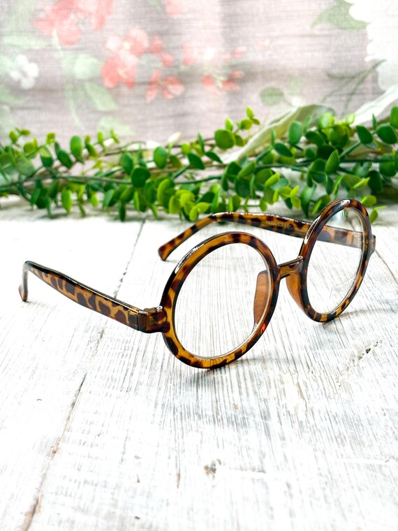 Oversized Tortoise-Shell Round Clear Lens Glasses