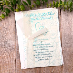 Vintage Grußkarte Karte beste Wünsche Hochzeit Liebe Ehe verheiratet Braut/Bräutigam Männer/Frauen Nos/Deadstock American Greetings Stationär