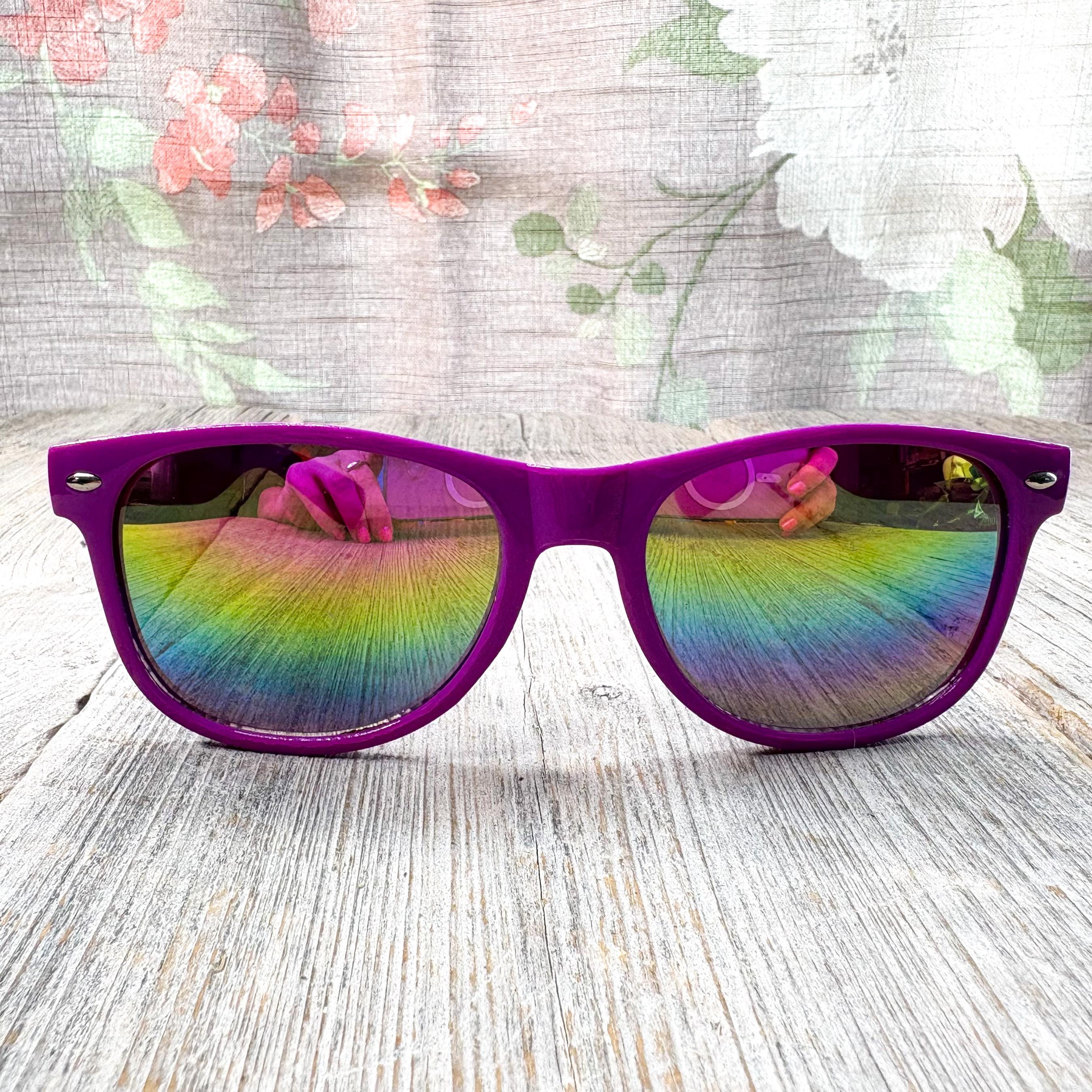 Purple Wayfarer Sunglasses: Rainbow Mirror Lenses, UV  display picture 3