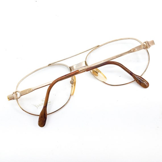 1980s large round eyeglasses 18k gold metal vinta… - image 5