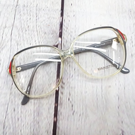 1980s large round eyeglasses grey red clear vinta… - image 4