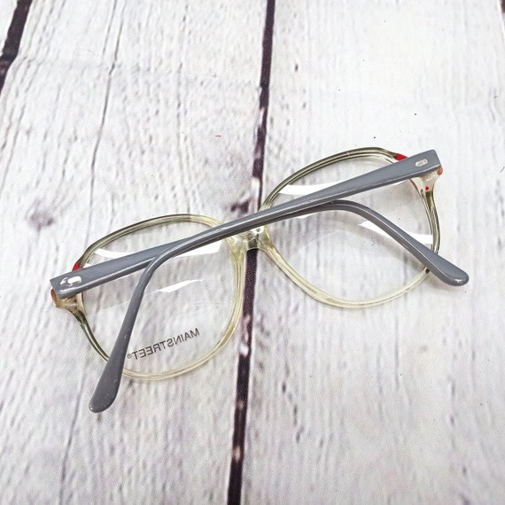 1980s large round eyeglasses grey red clear vinta… - image 5