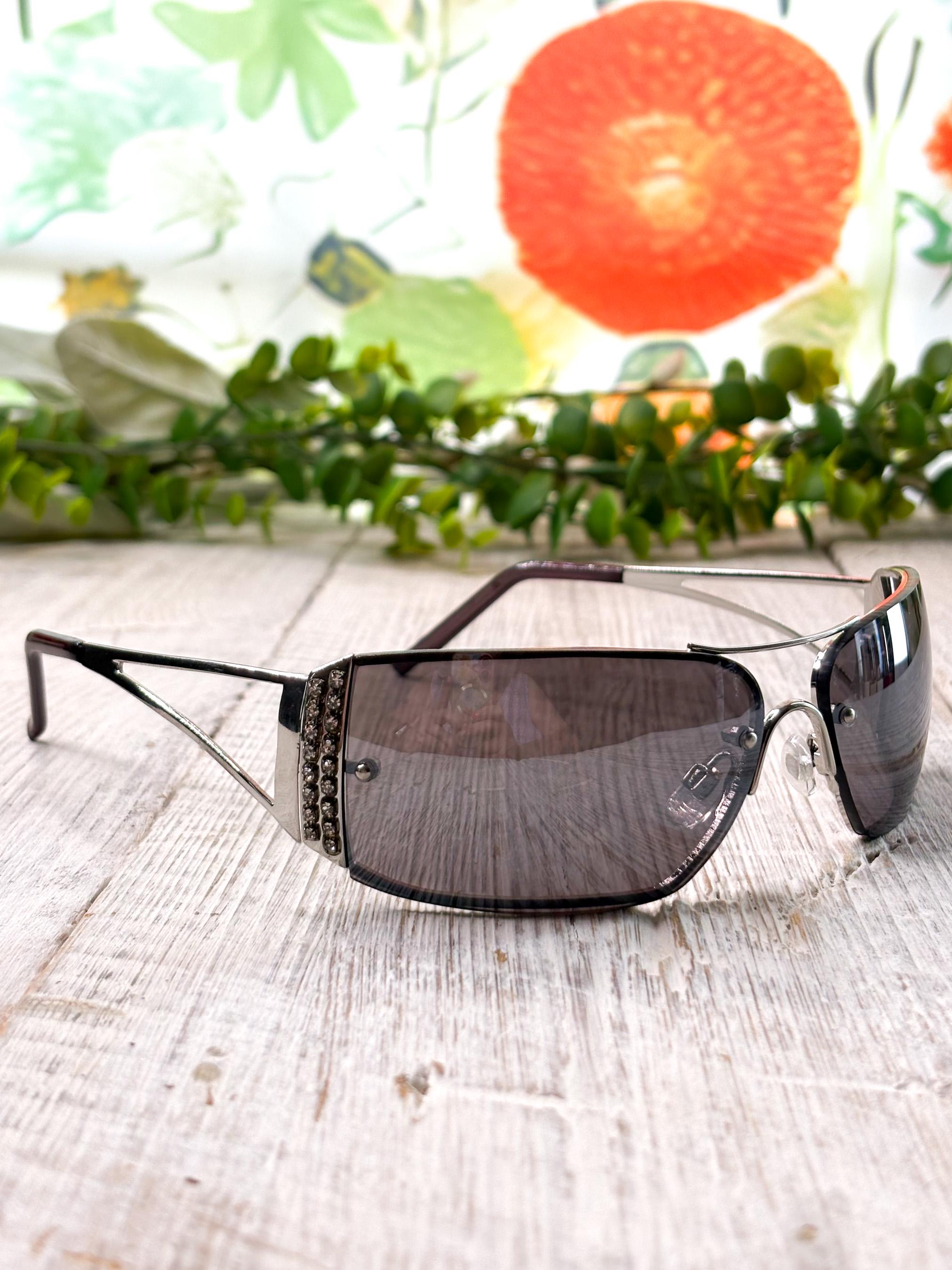Retro Rhinestone hand embellished sunglasses Plum ombre with purple accents Vintage 00s Purple Pink Ombre Gradient Octagon Shaped Tinted  main image 4