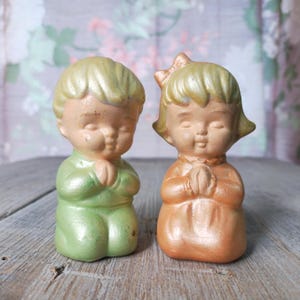collectible salt and pepper boy and girl praying figurine made in japan