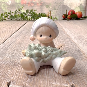 precious moments christmas ornament 1990 don’t let the holiday get you down little boy tree retired 521590 bisque porcelain original box 90s