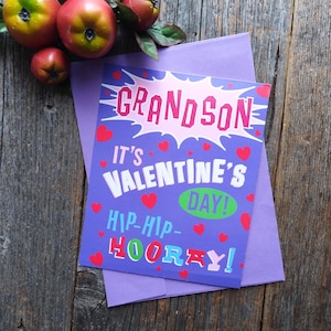 Tarjeta de San Valentín para nieto, niño, niño, nieto, abuelo, abuela, abuelo, tarjeta de felicitación de Hallmark en color morado