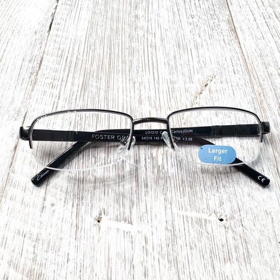 Semi-Rimless Reading Glasses +3.00: Black & Silve… - image 6