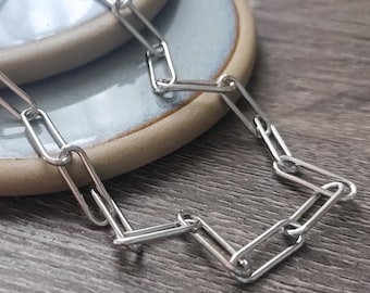 paper-clip chain bracelet silver-tone chain-link simple modern everyday unisex/men/women jewelry accessory