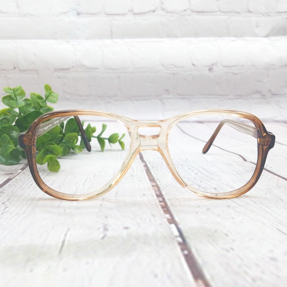 1980s large round/square eyeglasses clear brown f… - image 3