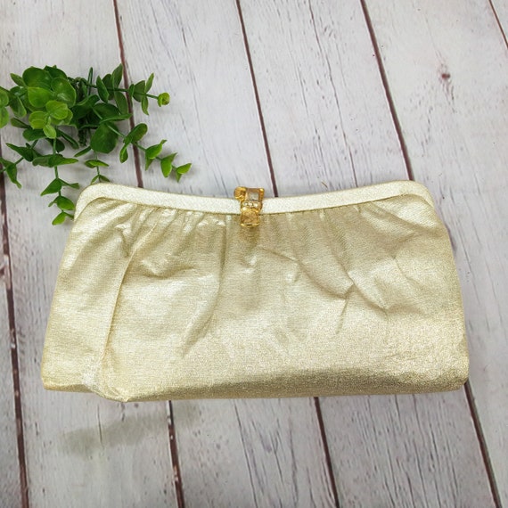 vintage gold lame clutch purse - image 1