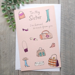 Geburtstagskarte Schwester mit Liebe Glückwunschkarte Shopping Spaß/süß/witzig/Humor Geldbörse/Schuhe Damen/Frauen/Mädchen Vintage Schreibwaren USA
