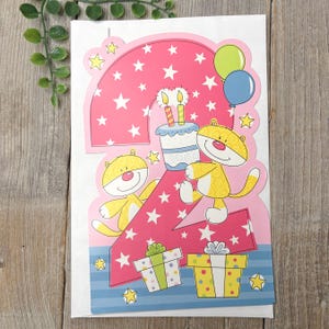 Cartão de feliz aniversário de 2 anos para meninas, cartão de felicitações americano feito nos EUA, menina/criança/crianças, segundo aniversário, estoque morto, vintage, nos