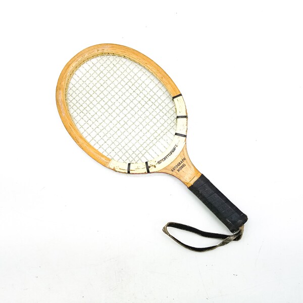 vintage sportcraft racquet autograph model, racquetball, squash, short handle wood racquet