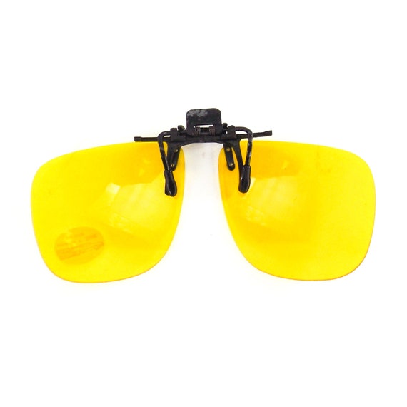 vintage clip on sunglasses flip up yellow tint le… - image 2