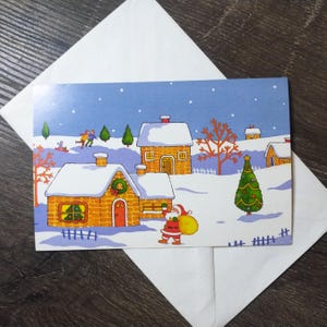 Escena de invierno Tarjeta de Navidad Papá Noel Paisaje Patinadores sobre hielo Alegría Risa Felicidad Tarjeta de felicitación Papelería vintage inglesa Madre/padre