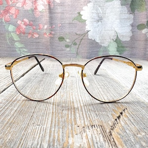 vintage eyeglass frame only eyeglasses 52[]18/135 round metal glasses gold tortoise eyewear unisex/men/women nos deadstock prescription