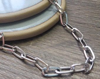 Silver Paperclip Chain Necklace: Chunky Metal Link, Modernist Jewelry