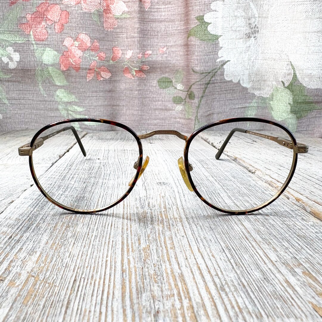 Vintage Round Eyeglass Frames Light Gold Dark Brown Unisex Glasses Vintage Round Eyeglass Frames Light Gold Dark Brown Unisex Glasses