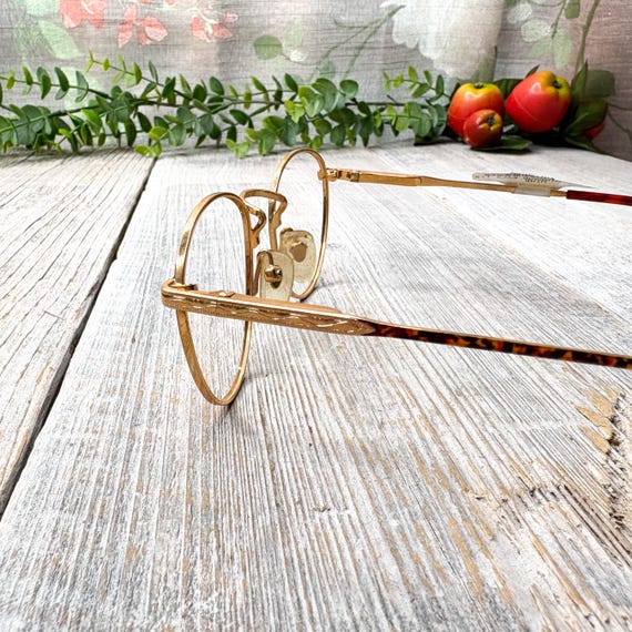 Vintage Round Eyeglass Frames: Tortoise Gold, 90s… - image 3