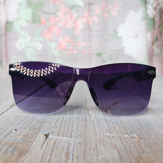 Rimless Purple Sunglasses Xl Oversized Plastic Frames Eyewear