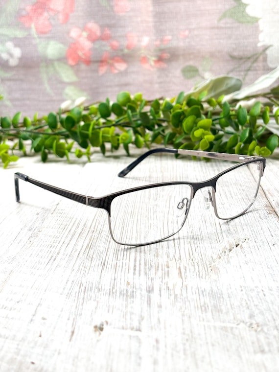 Gunmetal Eyeglass Frames: Square Prescription Eye… - image 1