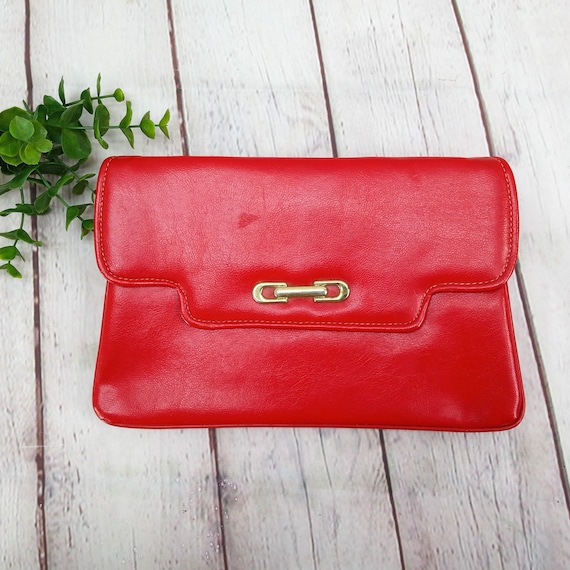 80s vintage red faux leather purse, shoulder bag … - image 1