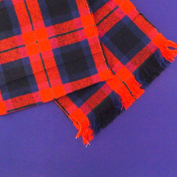 1970's vintage plaid flannel scarf red and blue t… - image 9