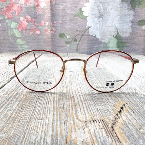 Vintage Round Eyeglass Frames: Orange-Demi & Gold… - image 1