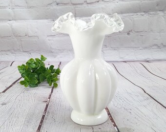 vintage white glass vase ruffled rim