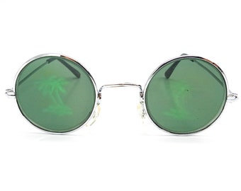 palm tree hologram sunglasses | round glass lens