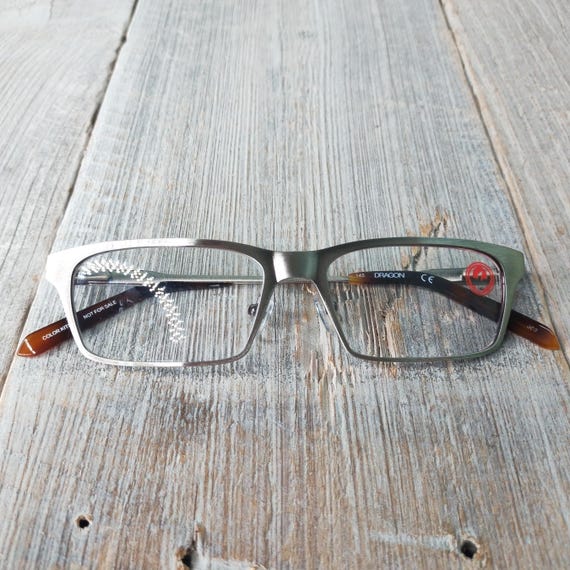 Vintage Rectangle Eyeglasses: Satin Silver & Brow… - image 4
