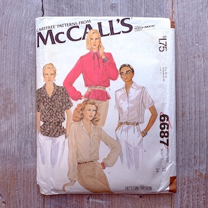 mccalls sewing pattern 6687 women/miss size 12 bust 34 blouse/top/shirt button down deep shoulder tucks gathered fronts short/long sleeve
