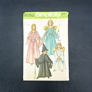 vintage costume sewing pattern simplicity 9052 child/girl large 10-12 princess, fairy, angel, witch, dress, wings, hat, halo, crown