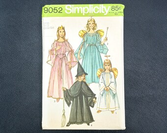 vintage costume sewing pattern simplicity 9052 child/girl large 10-12 princess, fairy, angel, witch, dress, wings, hat, halo, crown