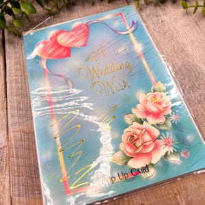 Vintage Grußkarte Hochzeit personalisiert Pop Up Karte Blumen Herzen Braut/Bräutigam für Paar/Ihn/Sie nos/deadstock stationär