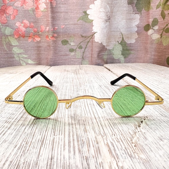 Steampunk Sunglasses: Gold Frame With Green Lens, UV  display picture 2
