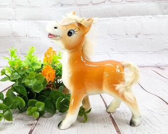 vintage horse figurine with fuzzy hair