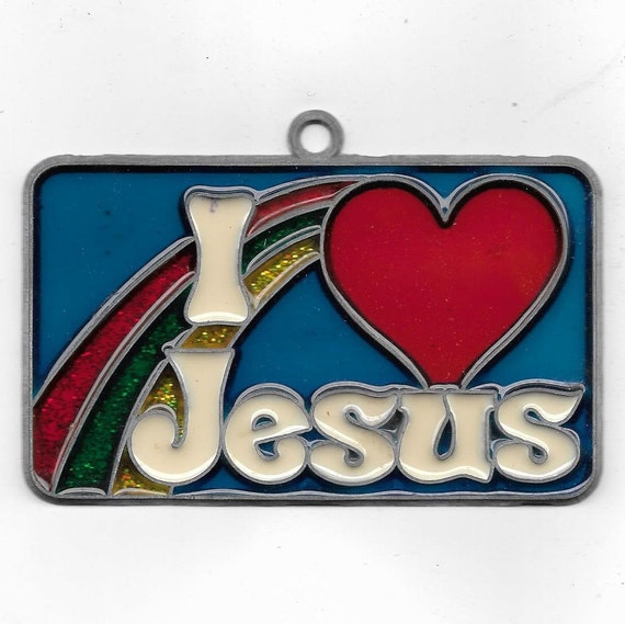 Vintage Acrylic Suncatcher I Love Jesus Heart Sun Catcher 