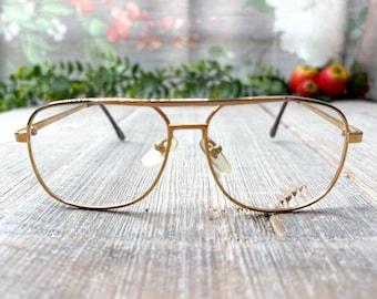 Gold Double Bridge Aviator Eyeglass Frames 1990s Vintage