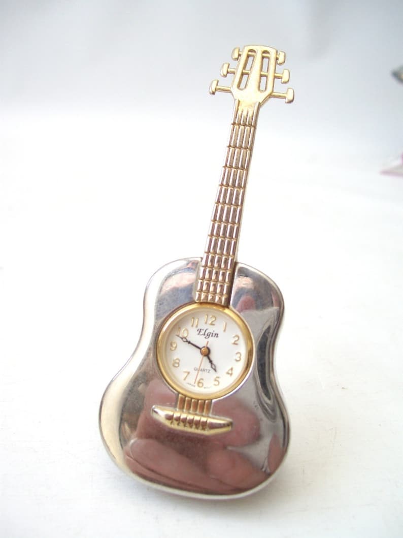 Vintage elgin guitar clock miniature mini musician music Etsy