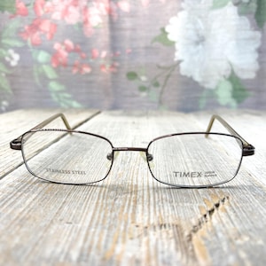 vintage eyeglass frame only eyeglasses rectangle glasses 52[]18/135 stainless steel metal unisex/men/women deadstock prescription eyewear